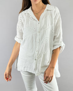 BLUSA LINO BRODERIE ITALIANA AGATA BLANCA