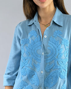 SOBRECAMISA 100% LINO HINDU BORDADA CALA CELESTE